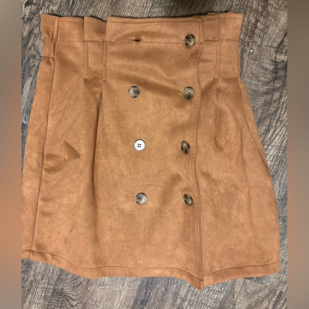 Haute Monde Tan Double-Breasted Mini Skirt